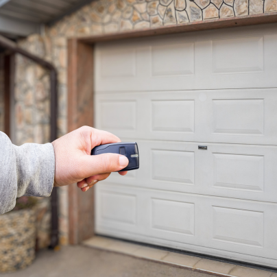 Tucson security key fob pointing to a garage door